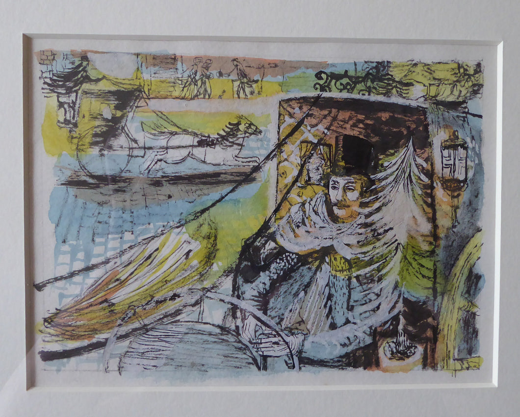Scottish Art for Sale. Watercolour Painting of a Gentleman in a Carriage by Edward Gage