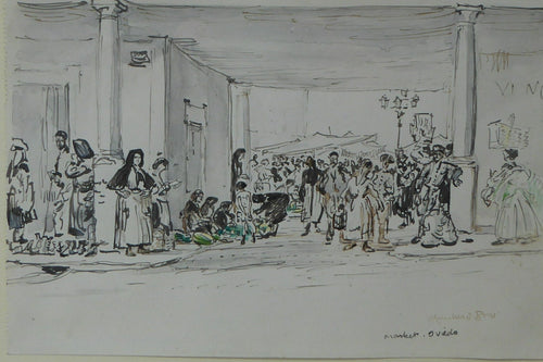 Muirhead Bone Spanish Drawing The Marketplace at Oviedo