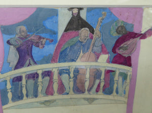 Art Nouveau Art Deco Watercolour of a Masked Ball at the Venice Carnival