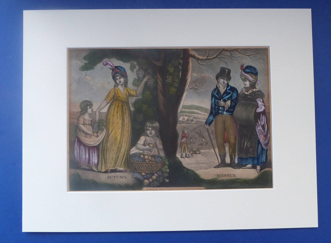 Georgian 18th Century Mezzotint the Seasons. Autumn and Winter