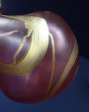 Load image into Gallery viewer, 1990s OKRA GLASS Pink Vase with iridescent gold swirls - lustre sugar pink glass with original LABEL
