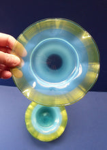 Load image into Gallery viewer, SIX Antique JOHN WALSH Vaseline Glass Side or Fruit Plates - with Pale Blue Vaseline Centres and Frilled Edge with Trails.
