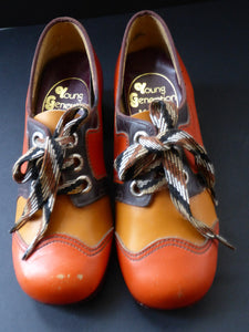 Child's 1970s Vintage PLATFORM SHOES. Designed by NORVIC: Young Generation Range. Two-Tone Orange & Mustard Leather