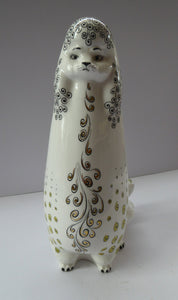 Rare 1950s FOLEY Bone China Stylised POODLE. Abstracted shape with lots of tiny painted curls touched with yellow