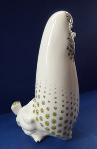 Rare 1950s FOLEY Bone China Stylised POODLE. Abstracted shape with lots of tiny painted curls touched with yellow