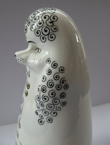 Rare 1950s FOLEY Bone China Stylised POODLE. Abstracted shape with lots of tiny painted curls touched with yellow
