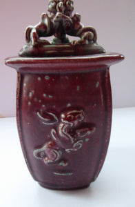 Rare ROYAL COPENHAGEN Lidded Stoneware Vase or Urn by Bode Willumsen. Triangular Pot Decorated with Nordic Mythical Figures; 1920s