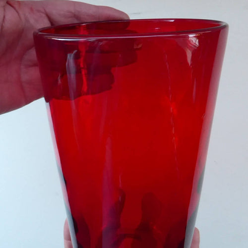 1950s Ruby Red WHITEFRIARS Wave Ribbed LARGE Tumbler Vase