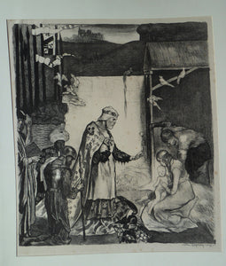 Original John Copley Lithograph Nativity Scene Christmas Wise Men. Signed