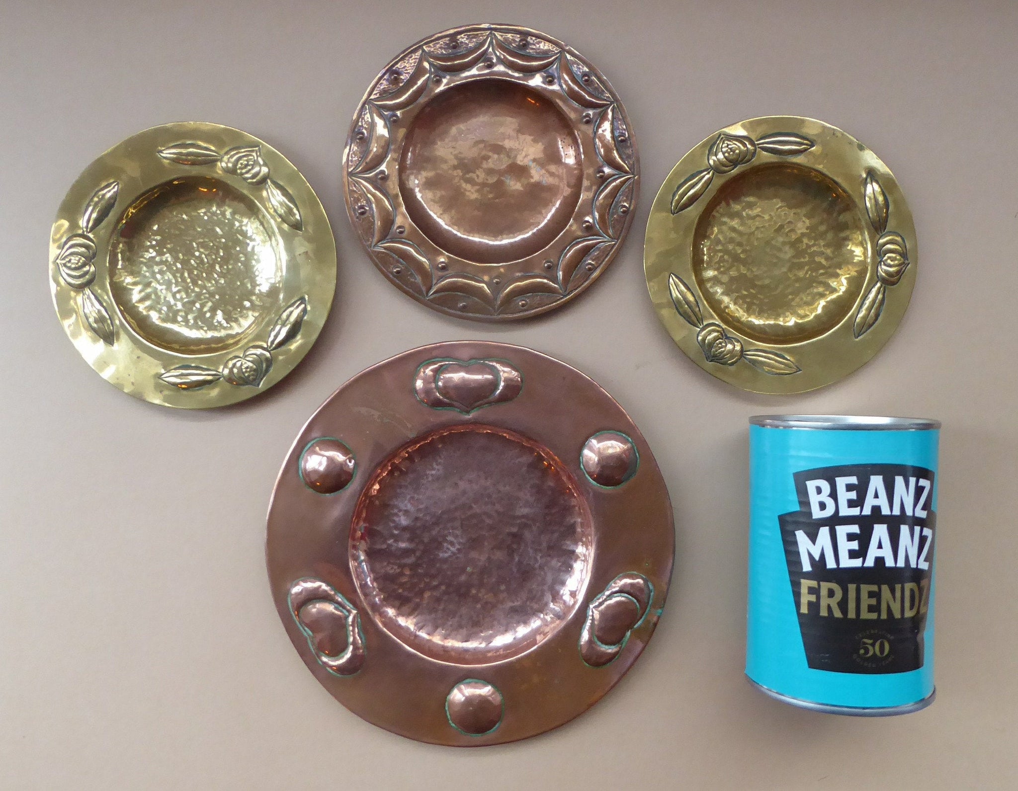 SET OF FOUR Miniature Early 20th Century Arts and Crafts Copper