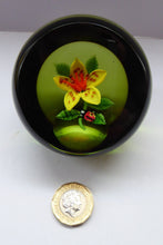 Load image into Gallery viewer, SCOTTISH Large 1991 Limited Edition Caithness LILIES and LADYBIRD Paperweight by William Manson. Signed to the base
