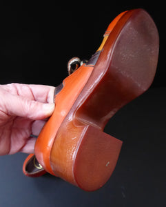 Child's 1970s Vintage PLATFORM SHOES. Designed by NORVIC: Young Generation Range. Two-Tone Orange & Mustard Leather
