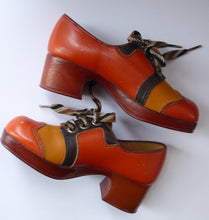 Load image into Gallery viewer, Child&#39;s 1970s Vintage PLATFORM SHOES. Designed by NORVIC: Young Generation Range. Two-Tone Orange &amp; Mustard Leather
