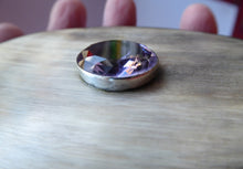 Load image into Gallery viewer, ANTIQUE Scottish Horn Snuff Box. 19th Century Horn Oval Box with Faceted Amethyst Set in a Slim Silver Band on the Lid
