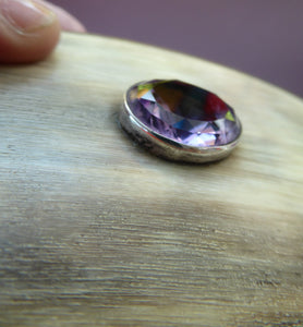 ANTIQUE Scottish Horn Snuff Box. 19th Century Horn Oval Box with Faceted Amethyst Set in a Slim Silver Band on the Lid