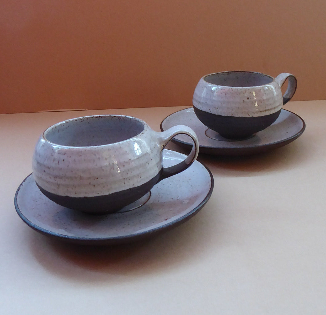 Vintage DANISH Ditlev Keramik. Pair of Miniature or Demi-Tasse Stoneware Coffee Cups; 1960s