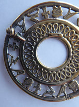 Load image into Gallery viewer, SCOTTISH Vintage OLA GORIE Large Silver Brooch with Gold Wash. Egyptian Hieroglyphs Design for the British Museum; 1995
