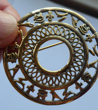 Load image into Gallery viewer, SCOTTISH Vintage OLA GORIE Large Silver Brooch with Gold Wash. Egyptian Hieroglyphs Design for the British Museum; 1995

