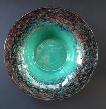 Load image into Gallery viewer, Pretty SCOTTISH MONART GLASS Shallow Bowl. Aqua Green with Gold and Black Aventurine &amp; Customary Raised Pontil Mark
