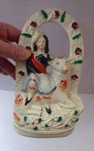 ANTIQUE Victorian 1880s Staffordshire Figurine. Pretty Little Shepherdess with Lamb Seated Under a Fruiting Bough