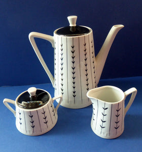 1950s POLISH COFFEE Set by WAWEL Porcelain. Stylish Mid Century Abstract Pattern. Complete Set