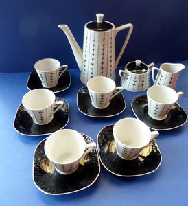 1950s POLISH COFFEE Set by WAWEL Porcelain. Stylish Mid Century Abstract Pattern. Complete Set