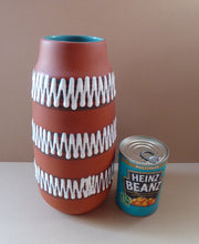 Load image into Gallery viewer, 1960s WEST GERMAN Vase. Scheurich 203-26. Exterior with Matt Terracotta Glaze; the Interior with Glossy Turquoise Glaze
