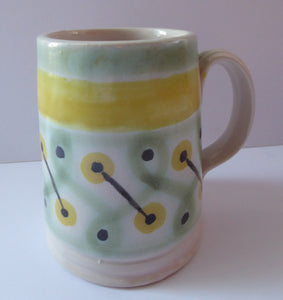 SCOTTISH POTTERY. 1950s Buchan Stoneware Tankard Shape Mug. Very Rare Abstract Pattern