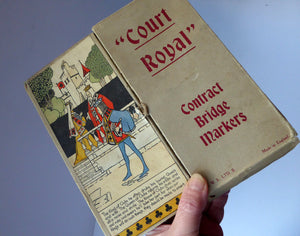 Rare 1930s CONTRACT BRIDGE Score Pads. Art Deco "Court Royal" Set with Chromolithograph Images of a Medieval Court