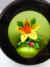 Load image into Gallery viewer, SCOTTISH Large 1991 Limited Edition Caithness LILIES and LADYBIRD Paperweight by William Manson. Signed to the base
