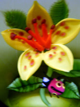 Load image into Gallery viewer, SCOTTISH Large 1991 Limited Edition Caithness LILIES and LADYBIRD Paperweight by William Manson. Signed to the base
