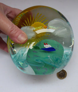 Caithness Glass Paperweight. FANTASY ISLAND: (Sailing By) Designed by Sarah Peterson