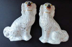 Antique Pair of Staffordshire Dogs Chimney Spaniels / Wally Dugs; 9 1/2 inches with yellow painted eyes, c1880s
