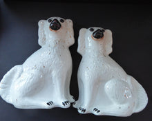 Load image into Gallery viewer, LARGE Staffordshire Dogs Chimney Spaniels / Wally Dugs. 12 inches. ANTIQUE PAIR with dark brown glass eyes; 1880
