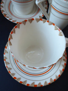 1930s ART DECO Teaset by Myott Pottery. Hand Painted with Pretty Abstract Pattern