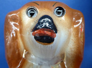 Antique Pair of Staffordshire Dogs Chimney Spaniels / Wally Dugs. 11 inches.  Unusual Brown & White Dogs - with Original Glass Eyes; c 1880s