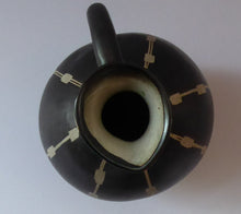 Load image into Gallery viewer, Unusual Black and White Pitcher or Jug. Matt Black Glaze with Incised Abstract Pattern. Signed SILA on the base
