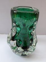 Load image into Gallery viewer, LISKEARD Glass Vase. Collectable Cornish Glass. Emerald Centre Cased with Thick Knobbly Clear Layer. Designed by Jim Dyer
