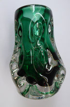 Load image into Gallery viewer, LISKEARD Glass Vase. Collectable Cornish Glass. Emerald Centre Cased with Thick Knobbly Clear Layer. Designed by Jim Dyer
