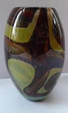 Load image into Gallery viewer, 1970s Mdina Glass Vase with Earthtone Swirls. Ovoid Shape; 6 inches in height
