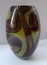 Load image into Gallery viewer, 1970s Mdina Glass Vase with Earthtone Swirls. Ovoid Shape; 6 inches in height
