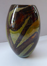 Load image into Gallery viewer, 1970s Mdina Glass Vase with Earthtone Swirls. Ovoid Shape; 6 inches in height

