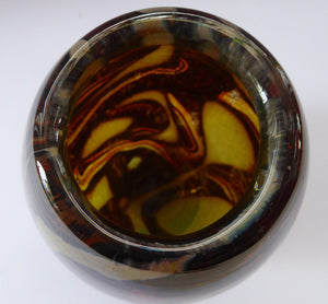 1970s Mdina Glass Vase with Earthtone Swirls. Ovoid Shape; 6 inches in height