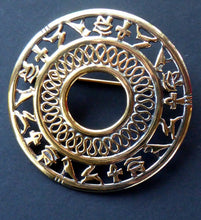 Load image into Gallery viewer, SCOTTISH Vintage OLA GORIE Large Silver Brooch with Gold Wash. Egyptian Hieroglyphs Design for the British Museum; 1995
