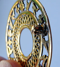 Load image into Gallery viewer, SCOTTISH Vintage OLA GORIE Large Silver Brooch with Gold Wash. Egyptian Hieroglyphs Design for the British Museum; 1995

