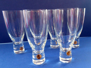 6 LARGE 1950s HOLMEGAARD Kastrup CANADA Drinking Tumblers with Original Labels; 6 1/4 inches high
