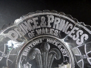 King Edward VII Silver Wedding Clear Pressed Glass Dish. 1863 - 1888. 8 1/2 inches. Rare Royal Memorabilia