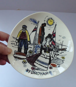 Rare Vintage FOROYAR or FAROE ISLANDS Decorative Plate.  Fisherman and Fishwife. 7 inches