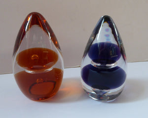 PAIR of WEDGWOOD Glass Vintage 1960s Teardrop Shape Paperweights. Designed by Stennett Wilson