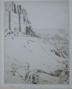SCOTTISH ART. Ernest Stephen Lumsden. Etching entitled: Fort and City. Pencil Signed; 1914